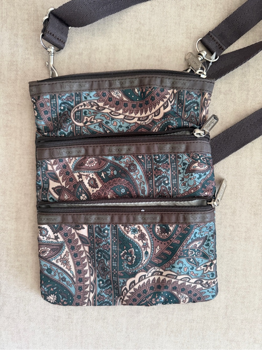 Lesportsac Paisley Crossbody Bag in Teal and Brown
